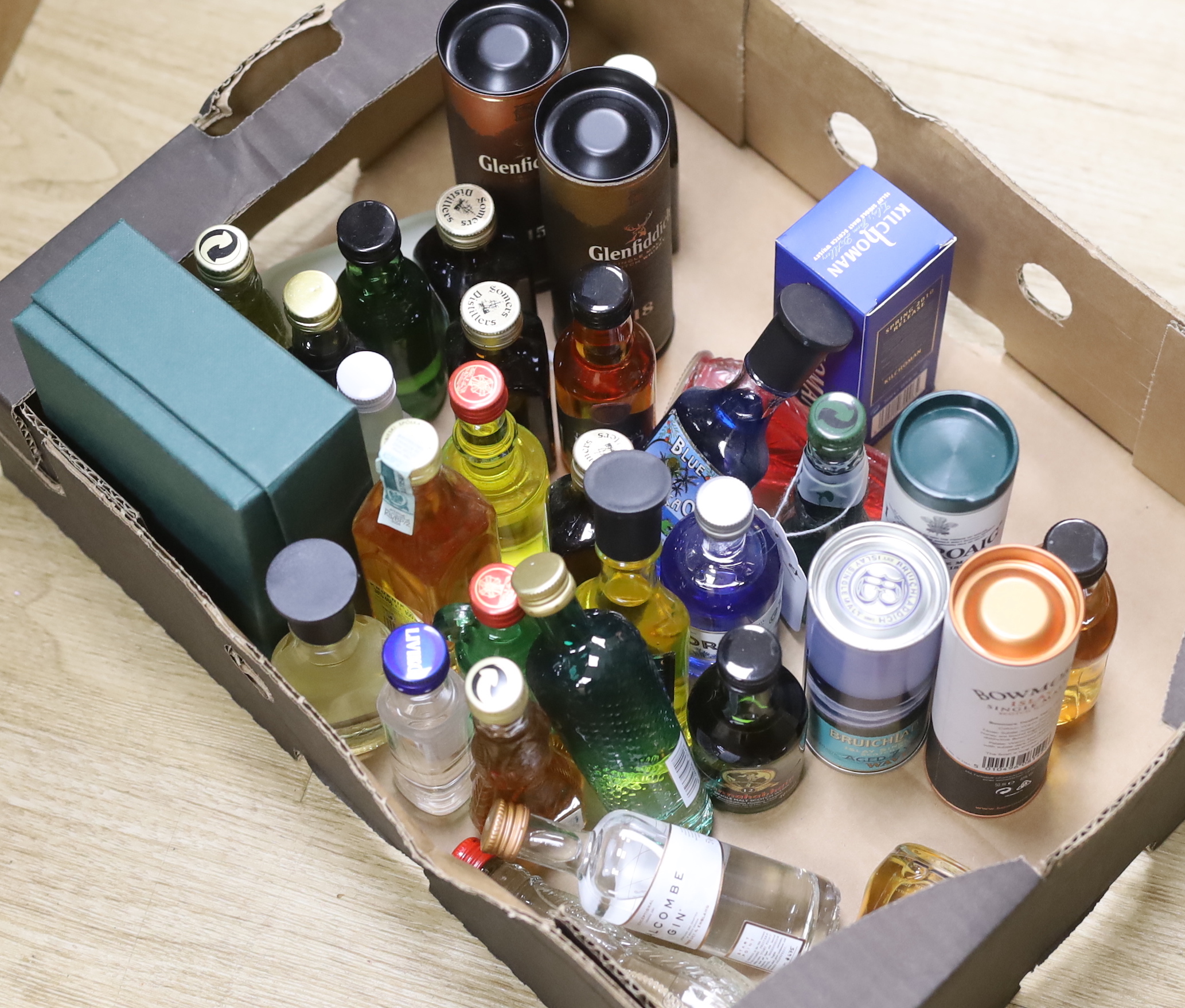 A collection of miniature spirit bottles